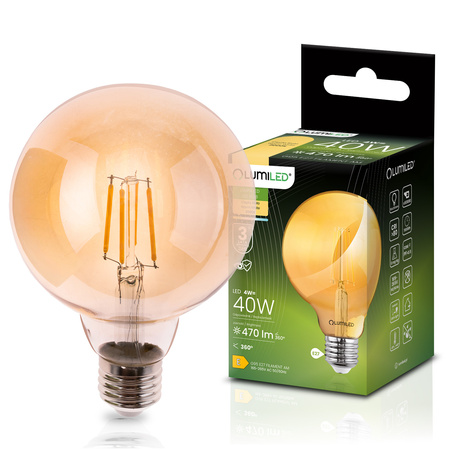 Żarówka LED E27 Kula G95 4W = 40W 470LM 2000K Ciepła 360° Bursztynowa Filament LUMILED