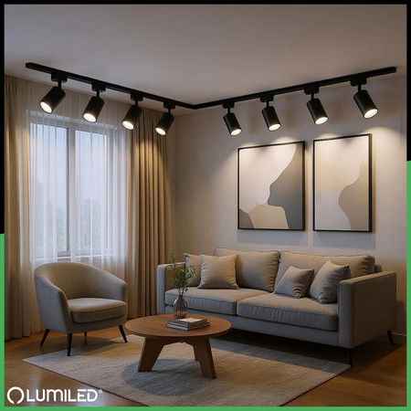 Zestaw Szyna Oświetleniowa Szynoprzewód 2 m + 6x Reflektor Szynowy RITI GU10 Czarny LUMILED