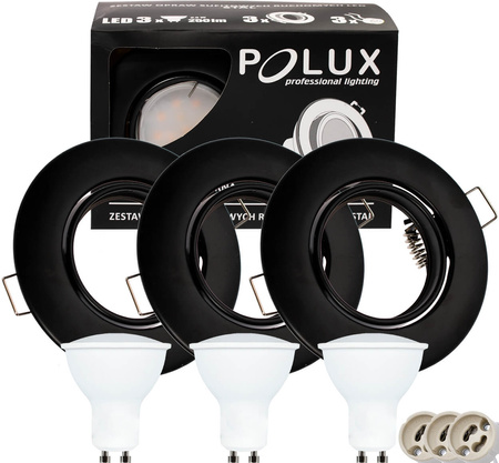 Zestaw 3x Oprawa halogenowa ruchoma GOLDLUX (Polux) okrągła czarna + żarówka LED GU10 3,5W