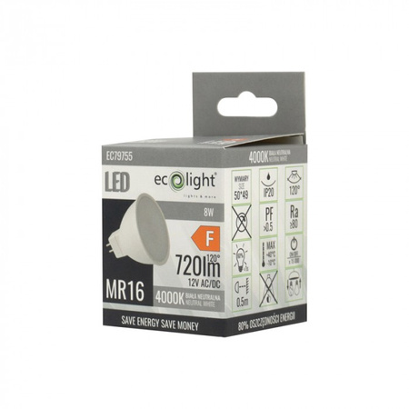 Żarówka LED Reflektor MR16 GU5.3 8W 640lm 4000K Neutralna 12V Ecolight