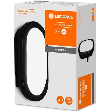 Lampa LED Przemysłowa Zewnętrzna Kinkiet Elewacyjny 6W 420lm 4000K IP54 Czarny z Modułem Awaryjnym Bulkhead Ledvance