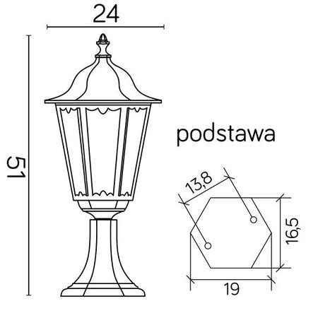 Lampa Ogrodowa Zewnętrzna Stojąca SŁUPEK Retro Classic K 4011/1 E27 51cm Su-Ma