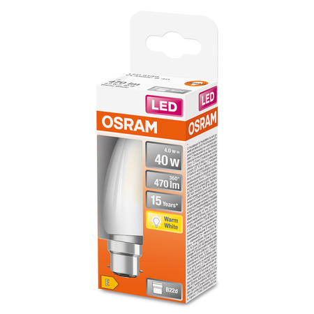 Żarówka LED B35 Świeczka B22d 4W = 40W 470lm 2700K Ciepła 300° Retrofit Filament CLASSIC Osram