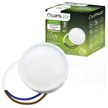 10x Wkład do Opraw LED Moduł INSERT Mleczny 7W = 60W 120° 670lm 4000K Neutralny Ściemnialny LUMILED