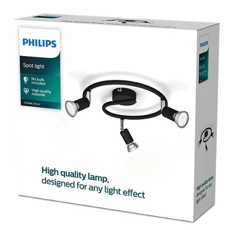 Lampa Sufitowa Reflektor Natynkowy 3x GU10 Czarna Limbali Philips