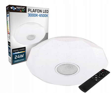Plafon LED sufitowy łazienkowy 24W 3000-6500K Biały Okrągły Diament 39cm + Pilot