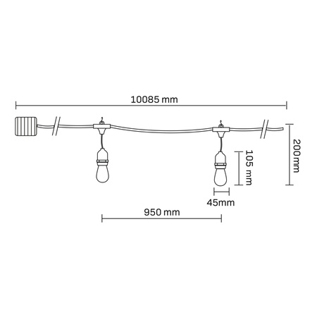 Girlanda Solarna Zewnętrzna Ogrodowa Łańcuch Świetlny 10x LED 2700K z Czujnikiem Zmierzchu Czarna IP44 PARTY Sanico Goldlux