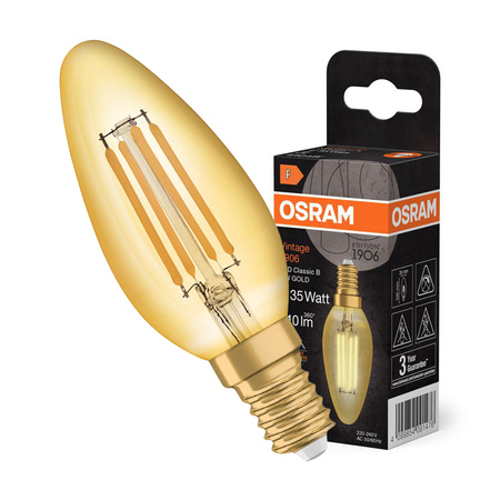 Żarówka LED Dekoracyjna B32 Świeczka E14 4W = 35W 410lm 2400K Ciepła 300° Vintage 1906 Osram