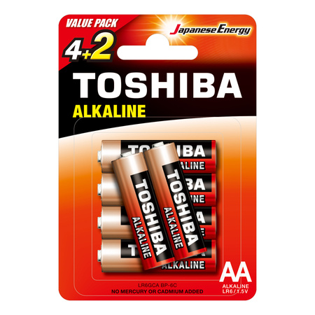 Baterie Alkaliczne TOSHIBA RED ALKALINE LR6 AA 1,5V PACK 6szt