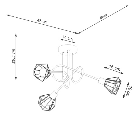 Lampa Sufitowa Wisząca 3x E14 Żyrandol Geometryczna Geometryczna Czarna Nowoczesna Artemis Sollux