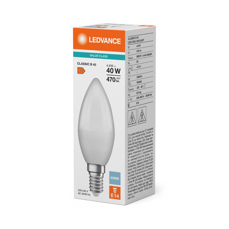 Żarówka LED B37 E14 4.9W = 40W 470lm 6500K Zimna Biała LEDVANCE
