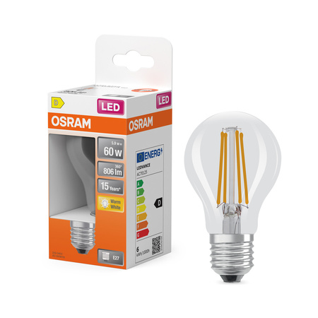 Żarówka LED E27 A60 5.9W = 60W 806lm 2700K Ciepła 300° Filament STAR CLASSIC Osram