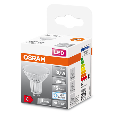 Żarówka LED PAR16 Reflektor GU10 4.3W = 30W 350lm 6500K Zimna 120° STAR Osram
