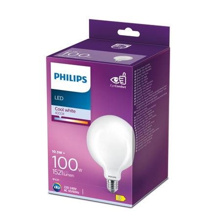 Żarówka LED Globe E27 G120 10.5W = 100W 1521lm 4000K Neutralna Filament Mleczna PHILIPS