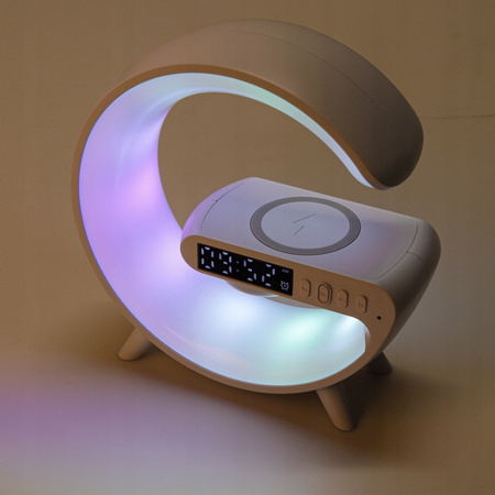 Lampka Biurkowa Stołowa LED 3W 420lm RGB Akumulatorowa Gamingowa Ładowarka Indukcyjna Głośnik BlueTooth Włącznik On/Off Biała Masterled