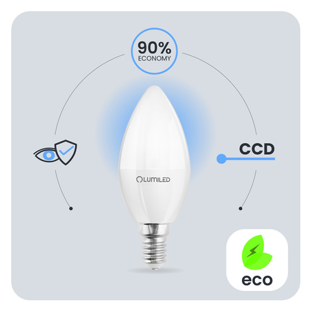 Żarówka LED E14 Świeczka B35 8W = 60W 880lm 3000K Ciepła 180° LUMILED