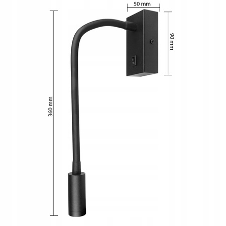 Lampa Ścienna LED Elastyczny Kinkiet do Czytania LEO 3W 4000K Czarny