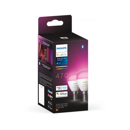 2PAK Żarówka LED E14 P45 5,1W CCT RGB PHILIPS HUE White & COLOR Ambiance Bluetooth Zigbee