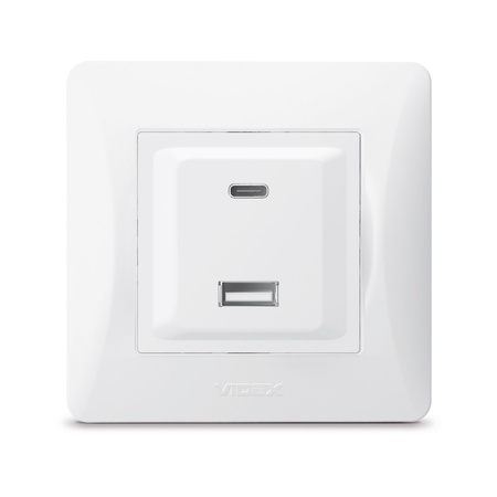 Gniazdo z Ramką USB-A + USB-C 20W 16A Natynkowe Białe BINERA VIDEX