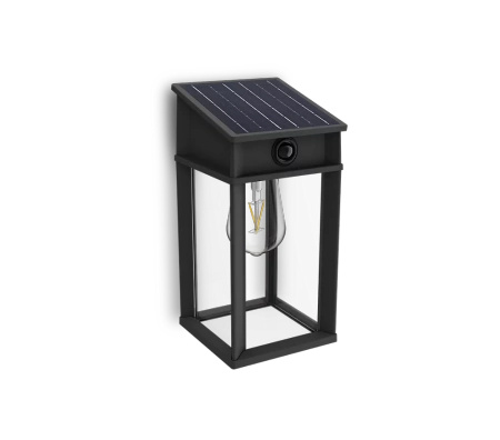 Kinkiet Ogrodowy Lampa Solarna Elewacyjna Zewnętrzna LED 3.2W 470lm 4000K IP44 z Czujnikiem Ruchu i Zmierzchu Czarna Geri Ultra Efficient Philips