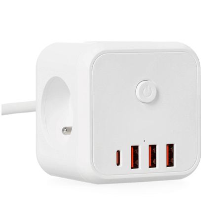 Rozgałęźnik LINEA PRO CUBE 3x230V Uziemienie Wyłącznik + 4xUSB Biały Kobi