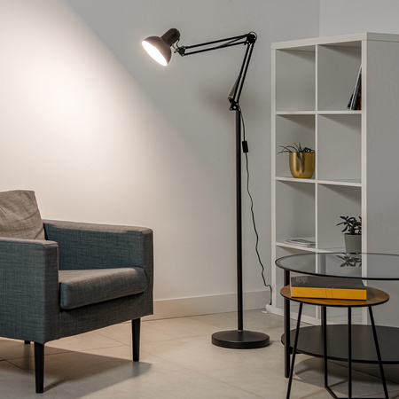 Lampa Stojąca Podłogowa Stołowa LED E27 Czarna z Regulacją Wysokości Belsa Lumiled