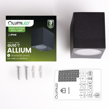 Kinkiet Ogrodowy Elewacyjny Lampa Zewnętrzna GU10 ALLIUM Czarna Kwadrat LUMILED
