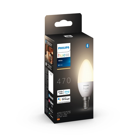 Żarówka LED E14 Świeczka B39 5.5W = 40W 470lm 2700K Biała Ciepła SMART Inteligentna Bluetooth ZigBee White Philips HUE