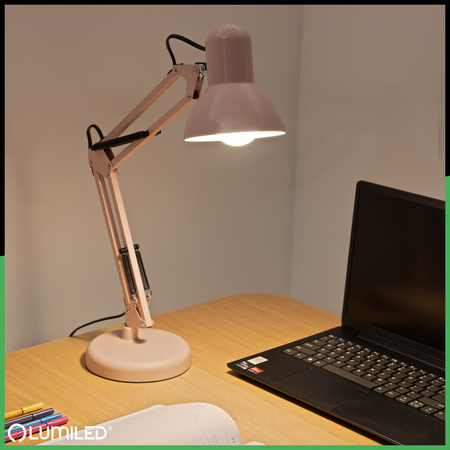 Lampka Biurkowa Kreślarska Stołowa E27 TOBI Pastelowy Różowy Lumiled + uchwyt na blat