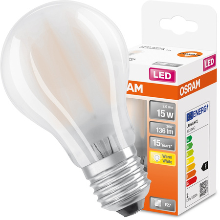 Żarówka LED E27 A60 2W = 15W 136lm 2700K Ciepła 300° Filament OSRAM STAR