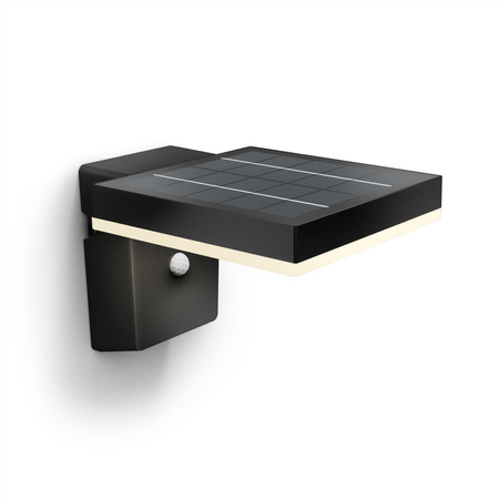 Kinkiet Ogrodowy Lampa Solarna Elewacyjna Zewnętrzna LED 1.3W 250lm 3000K z Czujnikiem Ruchu i Zmierzchu Czarna Zonal Ultra Efficient Philips