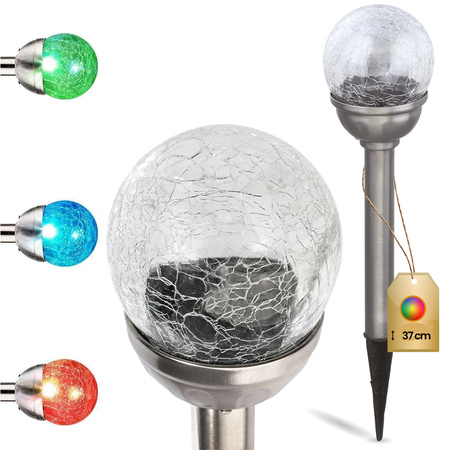 Lampa Ogrodowa LED Solarna Wbijana KULA SZKŁO Inox 8 cm RGB IP44
