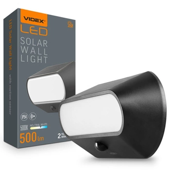 Naświetlacz Lampa Solarna z Czujnikiem 500lm 5000K Neutralna 120° 3.2V IP54 IK07 Natynkowy Czarny VIDEX