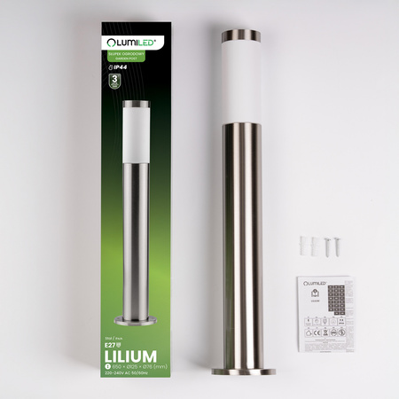 Lampa Ogrodowa Zewnętrzna E27 INOX SŁUPEK 65cm Lilium LUMILED
