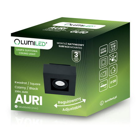 Oprawa Natynkowa HALOGENOWA Ruchoma SPOT GU10 Kwadrat Czarna AURI LUMILED
