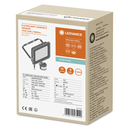 Naświetlacz LED 10W 1000lm 4000K IP65 Czarny z czujnikiem ruchu i zmierzchu LEDVANCE COMPACT V