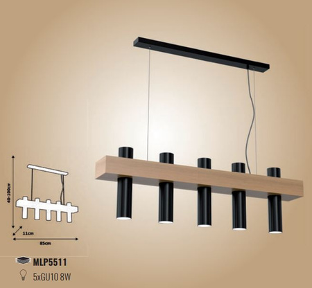 Lampa wisząca WEST czarna 5xGU10 MILAGRO geometryczna metal + drewno styl skandynawski