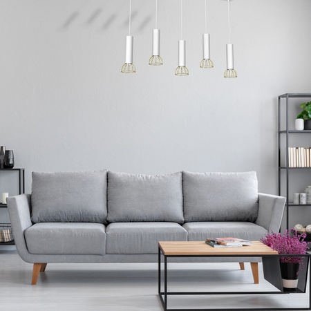 Lampa Wisząca Sufitowa DANTE Biała Złota 5x mini GU10 Milagro
