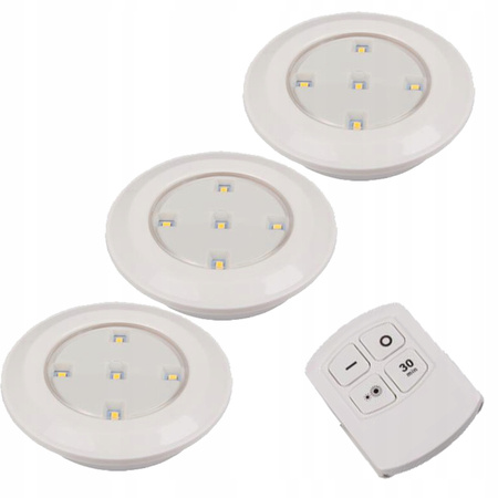 3x Lampka Podszafkowa LED Samoprzylepna z Czujnikiem Ruchu na Baterie 4000K 2xAAA Biała + Pilot