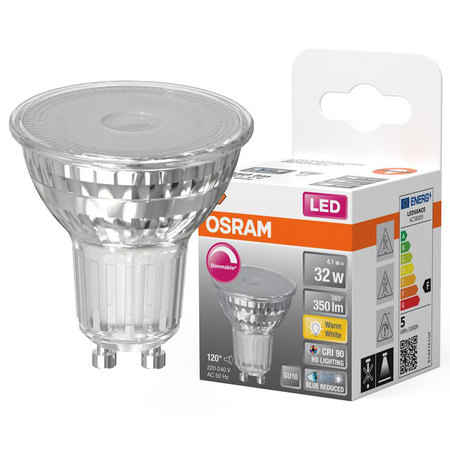 Żarówka LED PAR16 Reflektor GU10 4.1W = 32W 350lm 2700K Ciepła CRI90 120° Ściemnialna SUPERSTAR Osram