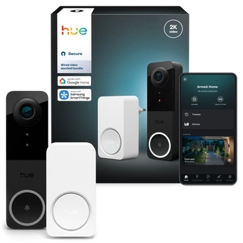 Inteligentny Wideodomofon Dzwonek do Drzwi z Kamerą IP 2K QHD 1440p CMOS Czarna SMART Zigbee WiFi Doorbell + Odbiornik Biały Chime Secure Philips HUE