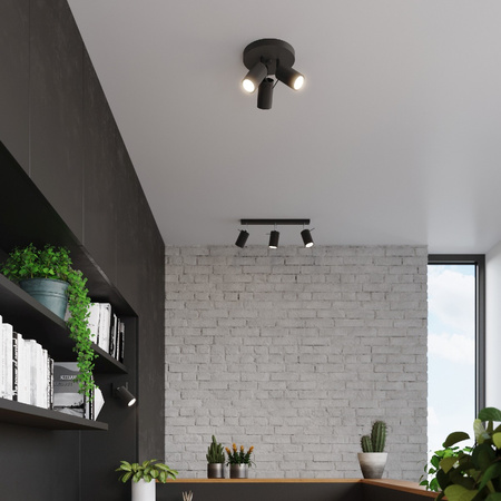 Lampa Sufitowa Oprawa Natynkowa SPOT TUBA Reflektor 3x GU10 Ruchoma Tubularna Czarna Nowoczesna Ring Sollux