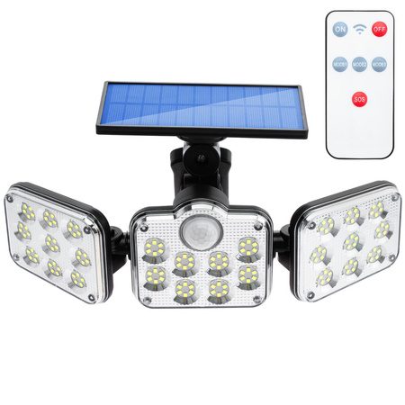 Naświetlacz solarny lampa 138x LED 10W 480lm Zimna czujnik ruchu IP65 + Pilot