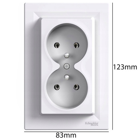 Gniazdo Podwójne 2P+PE z Uziemieniem z Ramką SCHNEIDER ASFORA