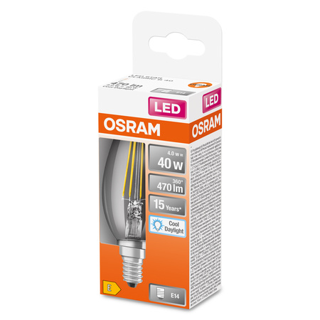 Żarówka LED B35 Świeczka E14 4W = 40W 470lm 6500K Zimna 300° Retrofit Filament CLASSIC Osram