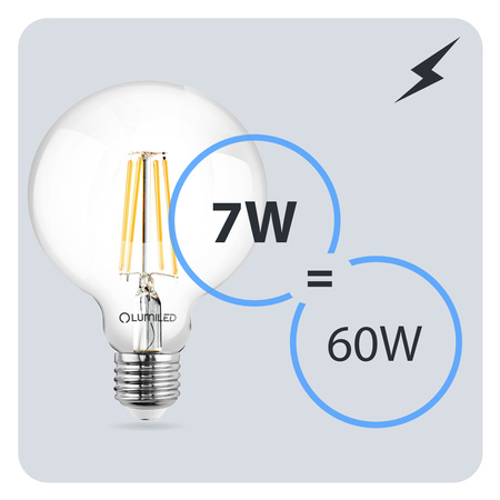 Żarówka LED E27 Kula G125 7W = 60W 806lm 3000K Ciepła 360° FILAMENT LUMILED