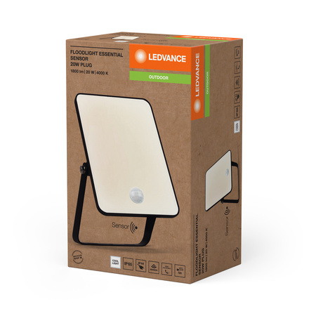 Naświetlacz LED Reflektor Zewnętrzny Lampa 20W 1800lm 4000K IP65 Czarny z Czujnikiem Ruchu i Zmierzchu Essentials Ledvance