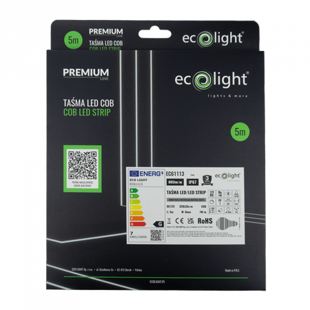 Taśma LED Pasek COB 7W/m 805lm/m 320LED/m 12V 4000K Neutralna IP67 Rolka 5m Ecolight