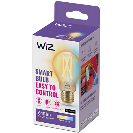 Żarówka LED E27 A60 7W = 50W 640lm 2000-5000K TW FILAMENT Bursztynowa Inteligentna SMART WiFi Bluetooth Aplikacja WiZ