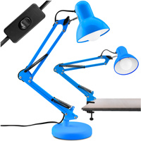 Lampka Biurkowa Kreślarska Stołowa E27 TOBI Niebieska Lumiled + uchwyt na blat
